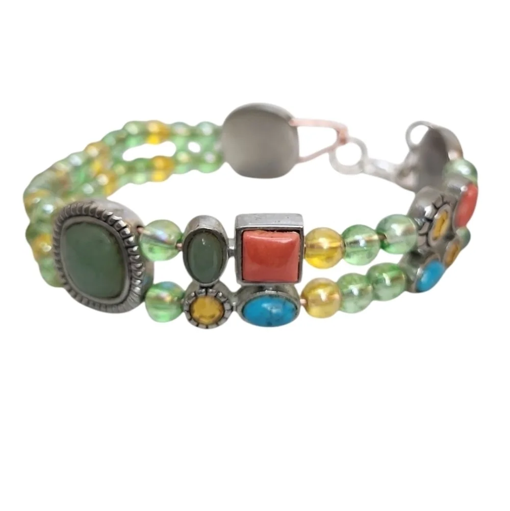 Translucent Green Yellow Faceted Colorful Beaded Cooper Bracelet